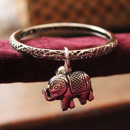 Thailand Elephant Charms Hollow Carved Ethnic Bracelet
